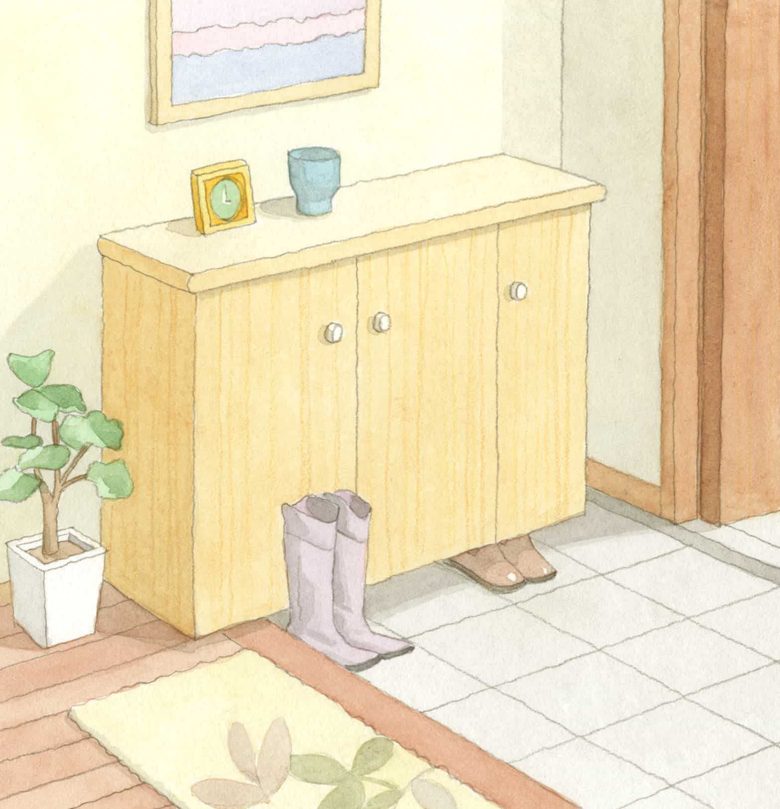 水彩画で描かれた玄関