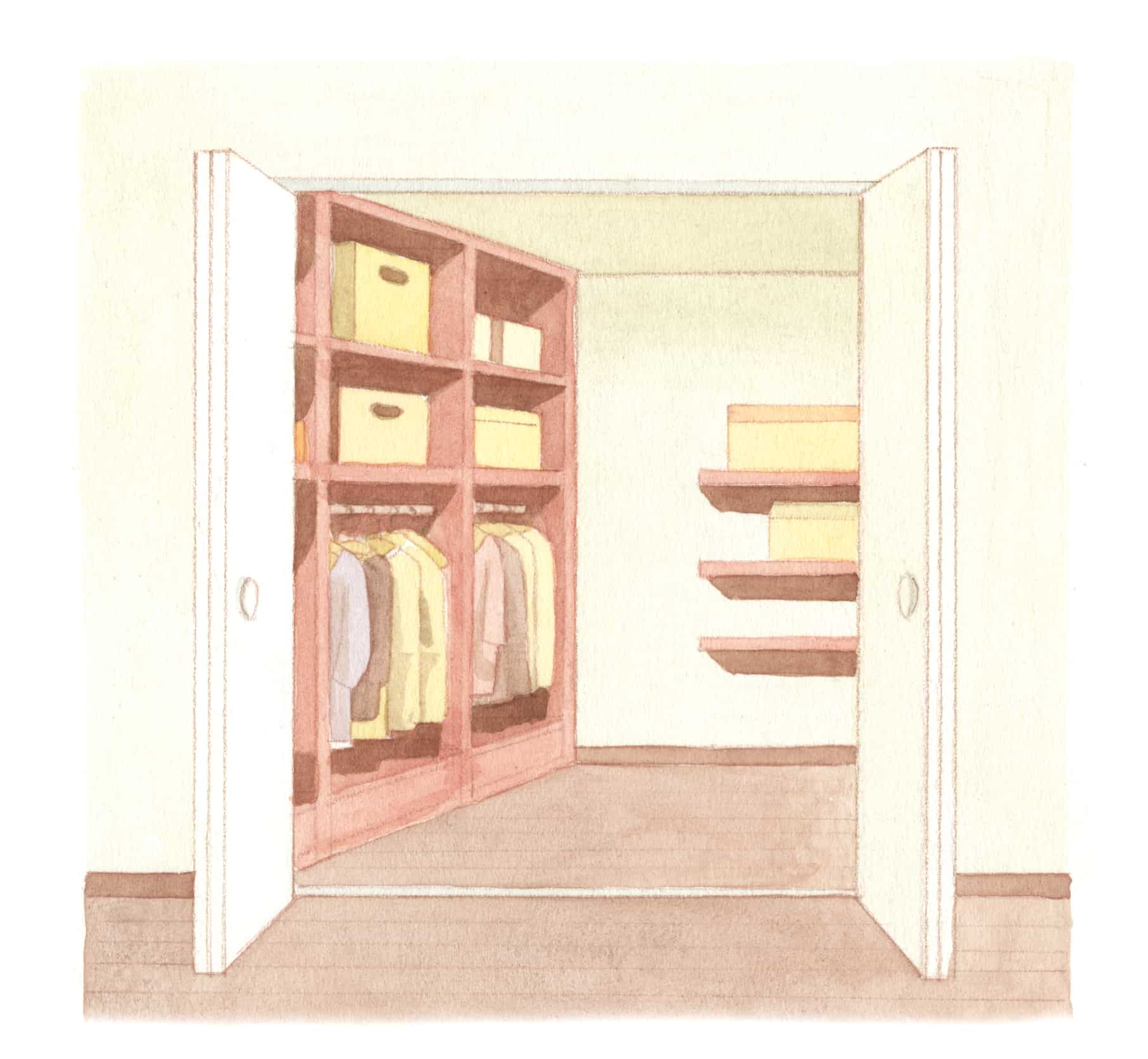 水彩画で描かれた収納部屋