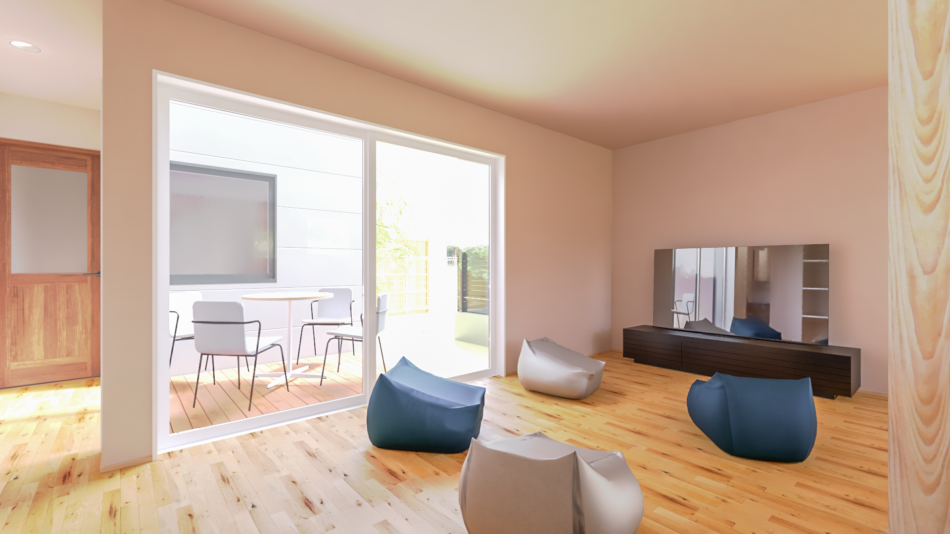 リビングとウッドデッキ