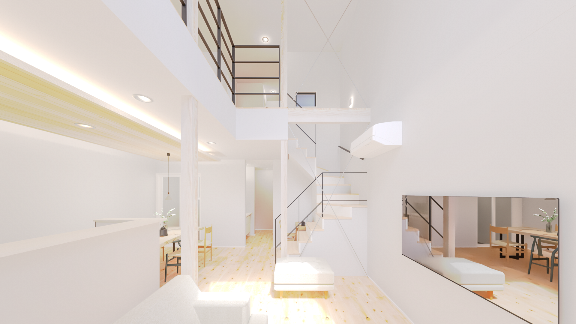 吹抜けで上下がつながる家