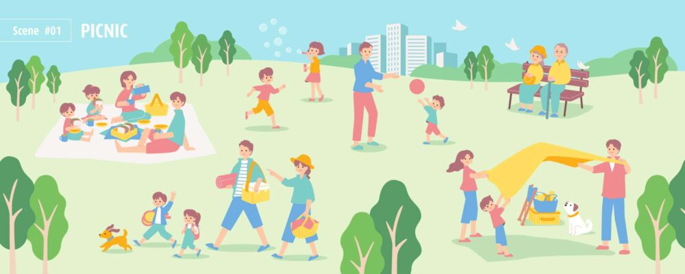 公園でピクニックを楽しむ人々